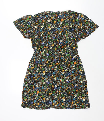 NEXT Womens Multicoloured Floral Viscose A-Line Size 12 V-Neck Pullover - Button Detail