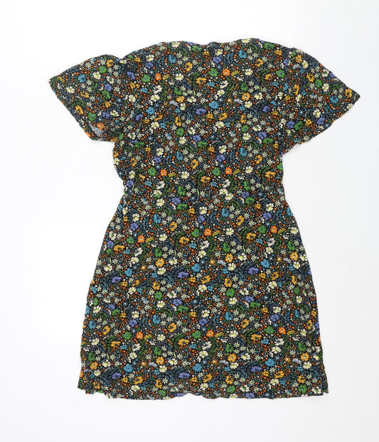 NEXT Womens Multicoloured Floral Viscose A-Line Size 12 V-Neck Pullover - Button Detail