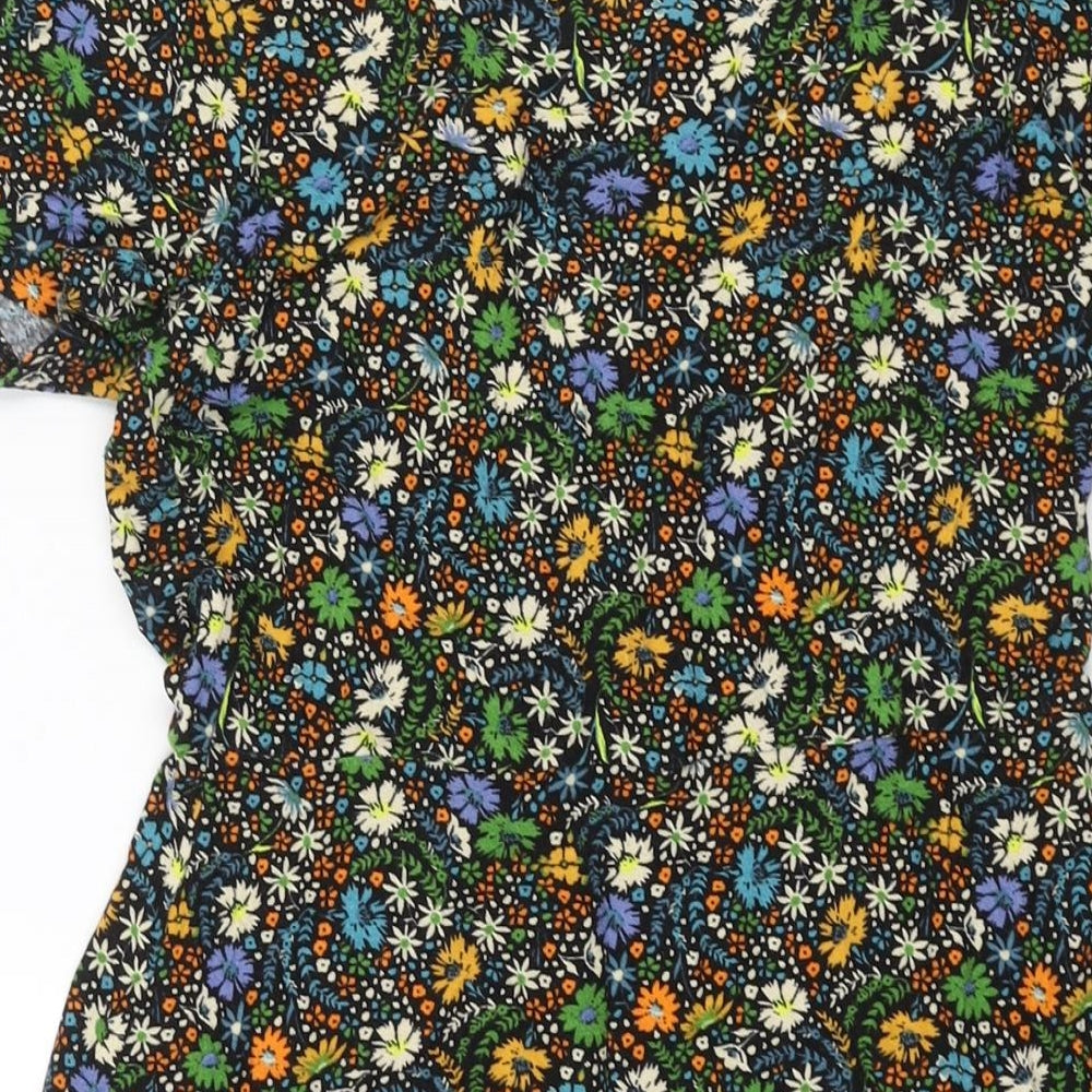 NEXT Womens Multicoloured Floral Viscose A-Line Size 12 V-Neck Pullover - Button Detail