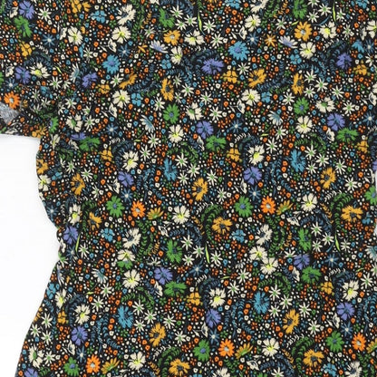 NEXT Womens Multicoloured Floral Viscose A-Line Size 12 V-Neck Pullover - Button Detail