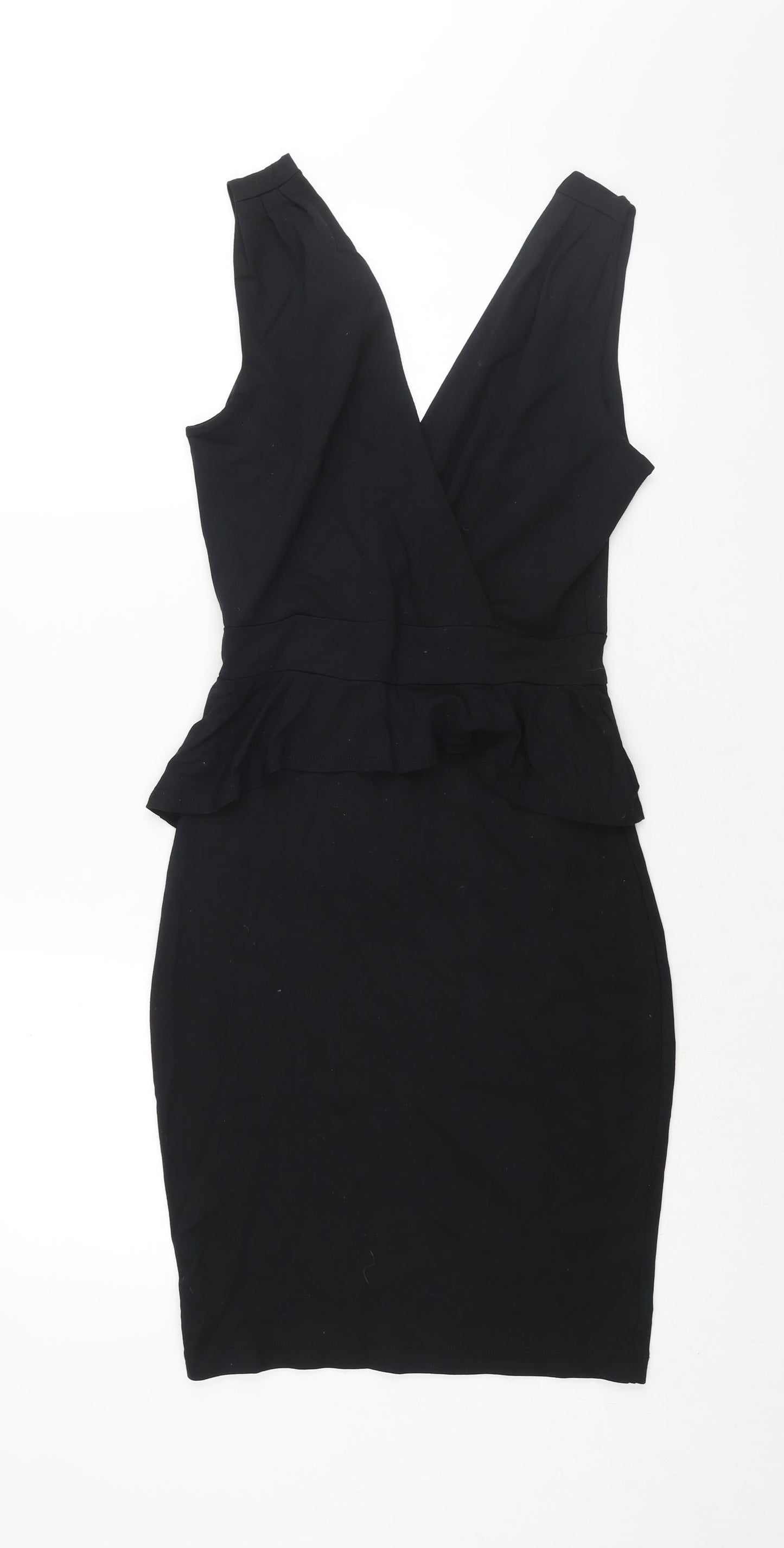 Warehouse Womens Black Viscose Bodycon Size 12 V-Neck Pullover - Peplum