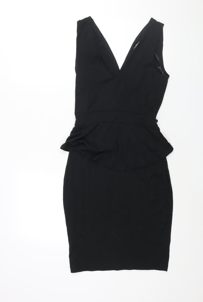 Warehouse Womens Black Viscose Bodycon Size 12 V-Neck Pullover - Peplum