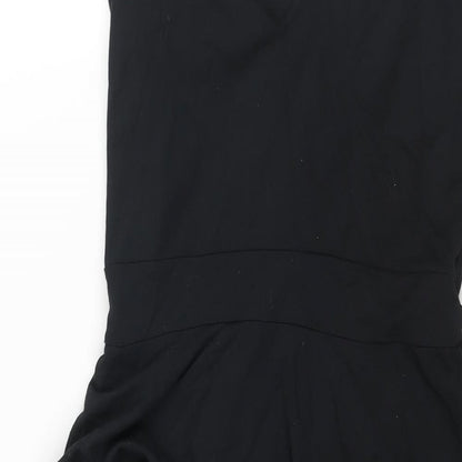 Warehouse Womens Black Viscose Bodycon Size 12 V-Neck Pullover - Peplum