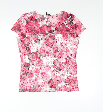 M&Co Womens Pink Geometric Polyester Basic Blouse Size 10 Round Neck