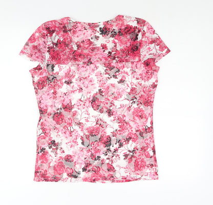 M&Co Womens Pink Geometric Polyester Basic Blouse Size 10 Round Neck