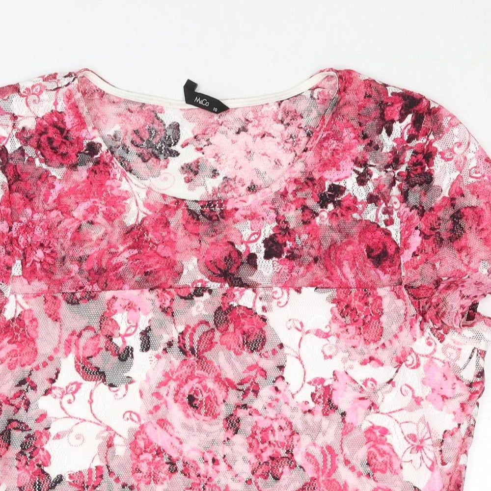 M&Co Womens Pink Geometric Polyester Basic Blouse Size 10 Round Neck