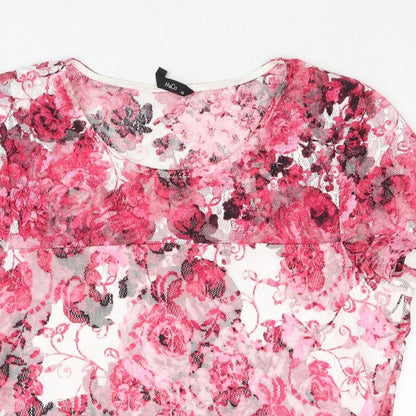 M&Co Womens Pink Geometric Polyester Basic Blouse Size 10 Round Neck