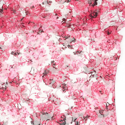 M&Co Womens Pink Geometric Polyester Basic Blouse Size 10 Round Neck