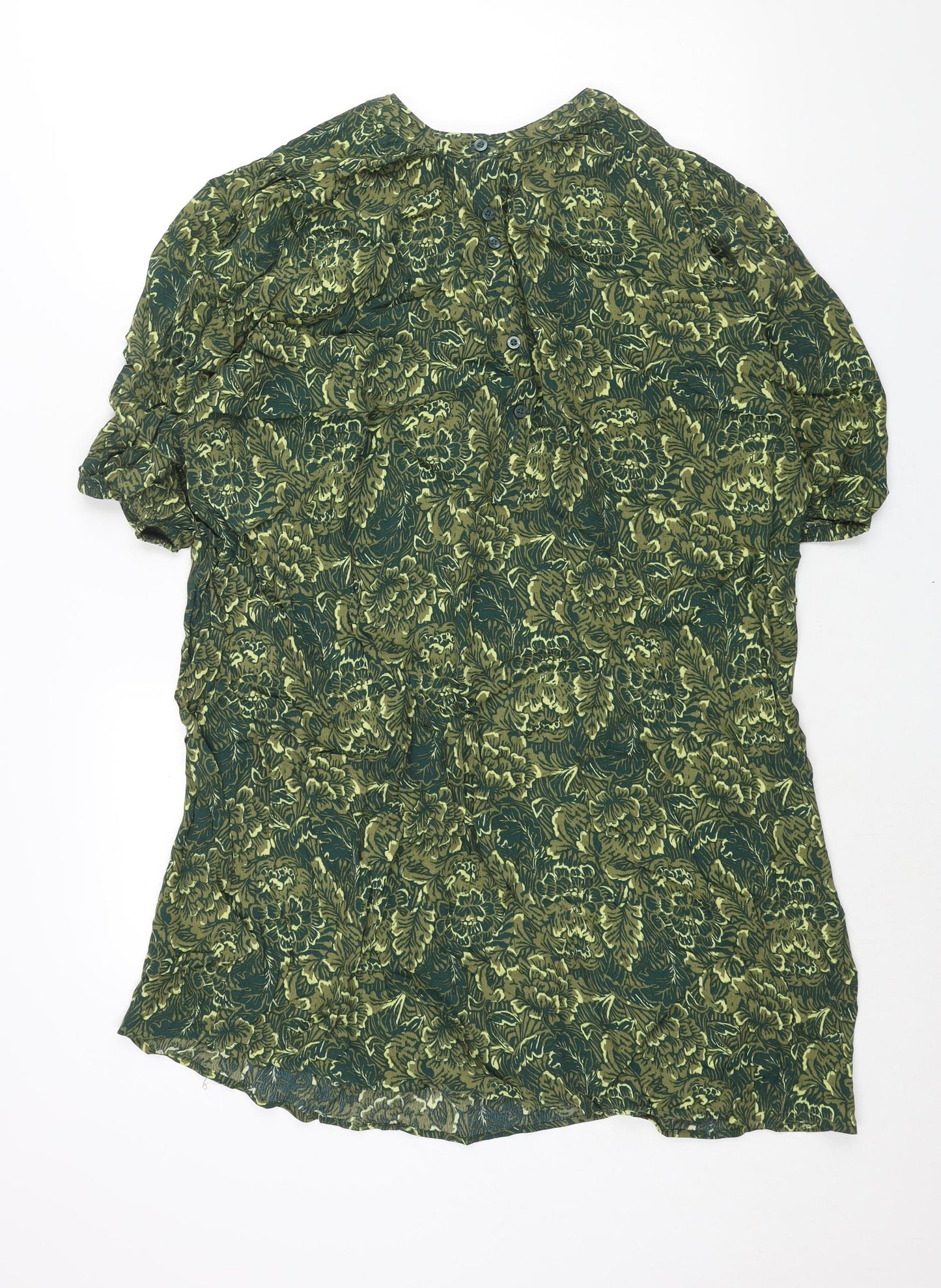 NEXT Womens Green Floral Viscose Shift Size 16 Round Neck Button