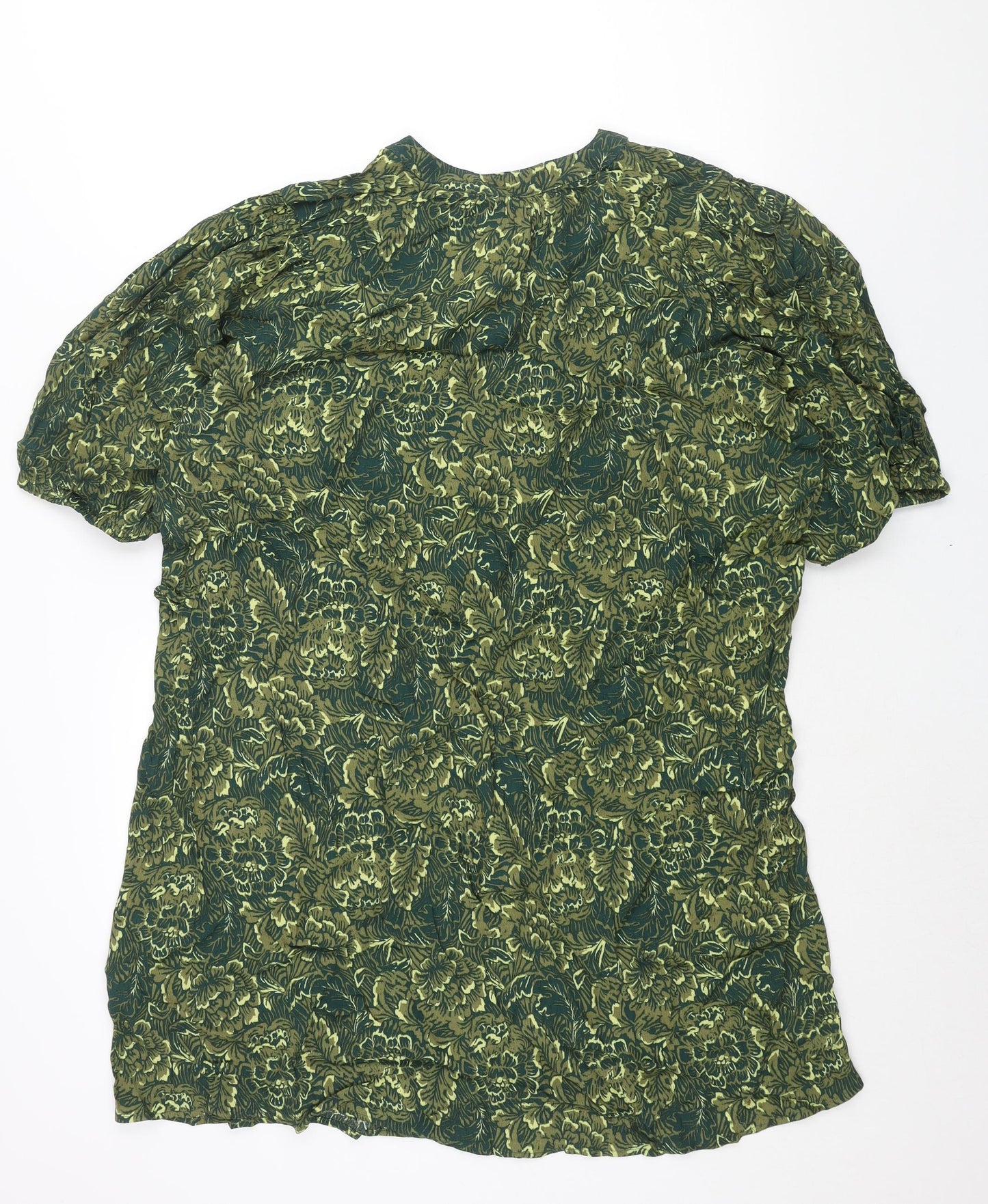 NEXT Womens Green Floral Viscose Shift Size 16 Round Neck Button