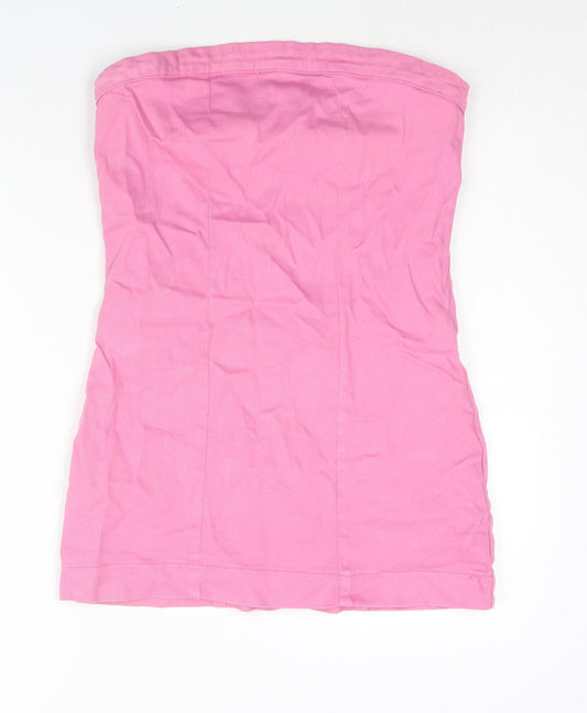 PRETTYLITTLETHING Womens Pink Cotton Mini Size 10 Square Neck Zip