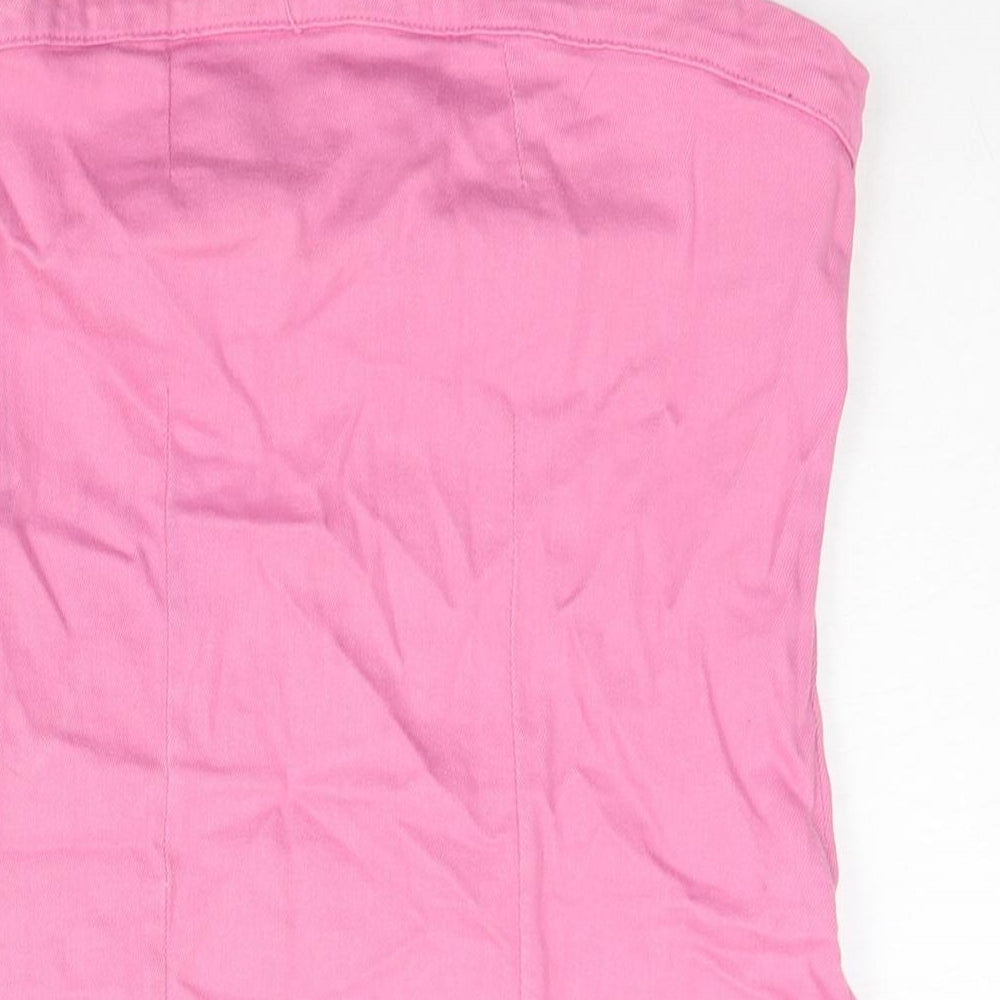 PRETTYLITTLETHING Womens Pink Cotton Mini Size 10 Square Neck Zip