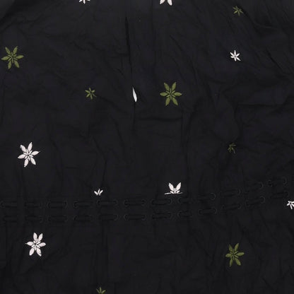 NEXT Womens Black Geometric Viscose Shift Size 12 Round Neck Tie - Drawstring Detail Tassle Embroidered