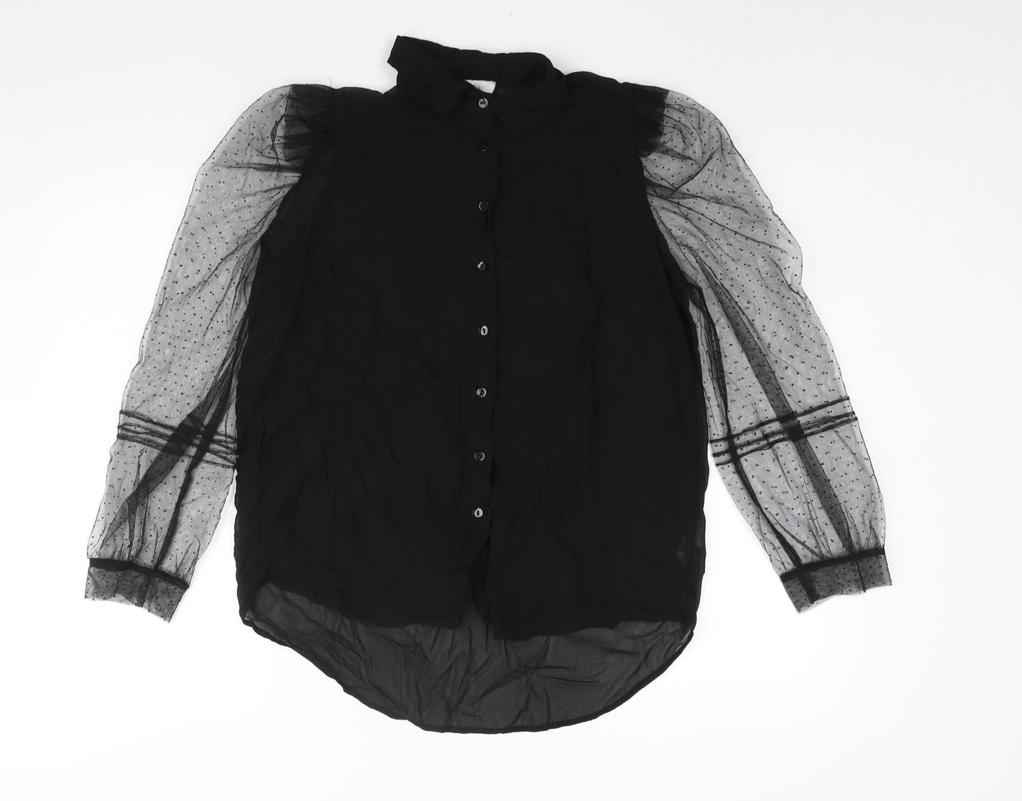 Blue Vanilla Womens Black Polyester Basic Button-Up Size 12 Collared - Mesh Sleeve