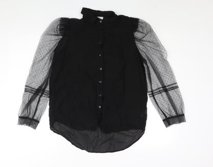 Blue Vanilla Womens Black Polyester Basic Button-Up Size 12 Collared - Mesh Sleeve