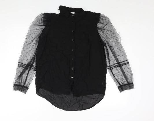 Blue Vanilla Womens Black Polyester Basic Button-Up Size 12 Collared - Mesh Sleeve