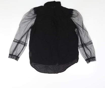 Blue Vanilla Womens Black Polyester Basic Button-Up Size 12 Collared - Mesh Sleeve