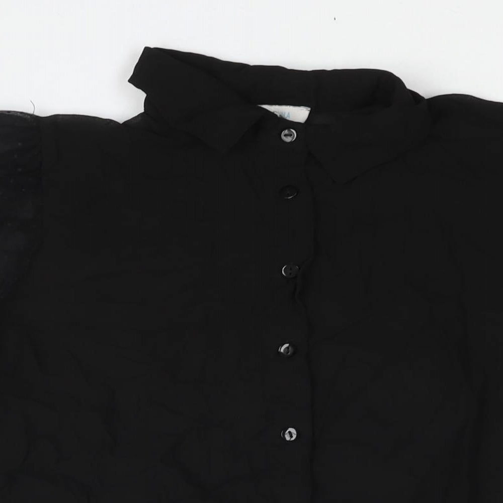 Blue Vanilla Womens Black Polyester Basic Button-Up Size 12 Collared - Mesh Sleeve