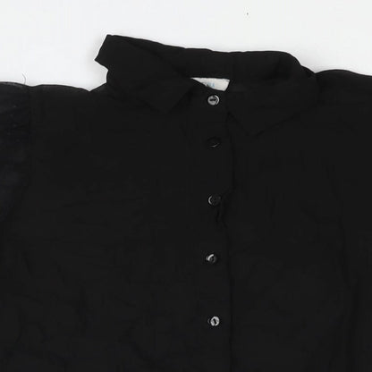 Blue Vanilla Womens Black Polyester Basic Button-Up Size 12 Collared - Mesh Sleeve