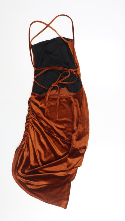 ASOS Womens Brown Polyester Shift Size 12 Sweetheart Lace Up - Rouched