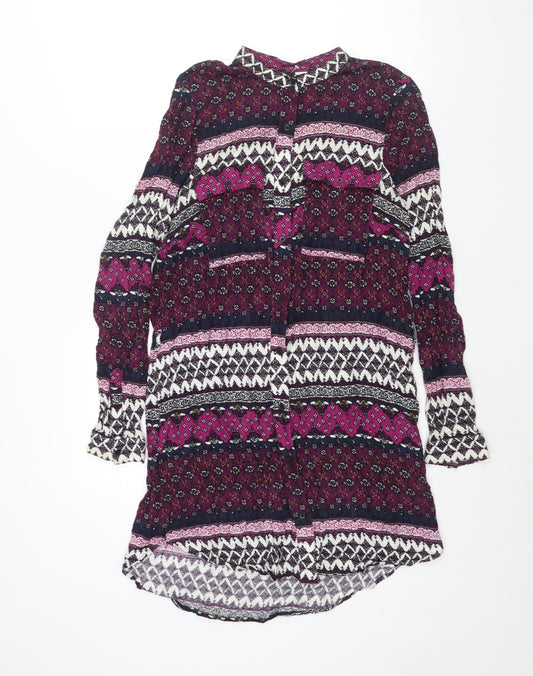 Divided Womens Multicoloured Geometric Viscose Shift Size 14 Round Neck Button