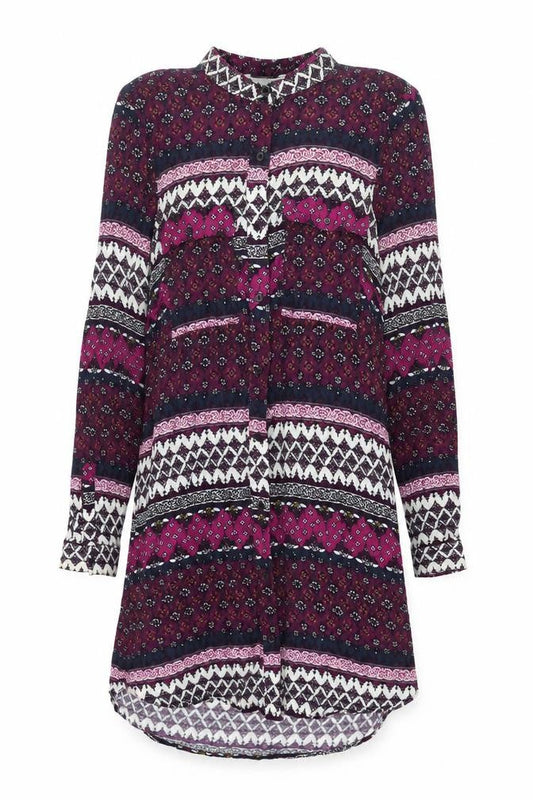 Divided Womens Multicoloured Geometric Viscose Shift Size 14 Round Neck Button