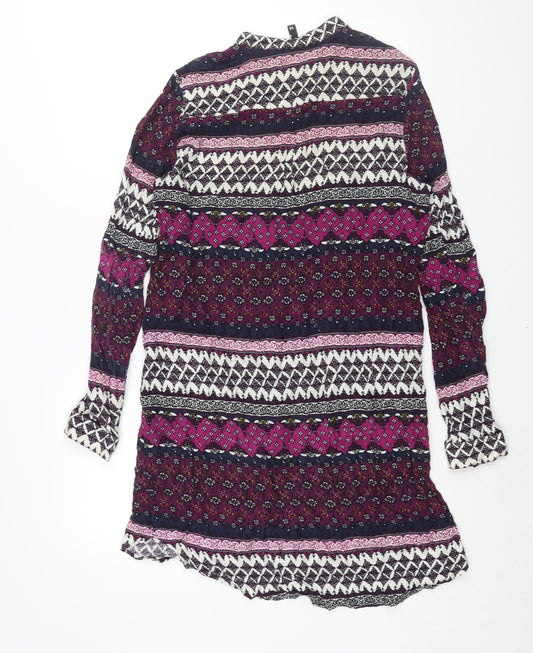 Divided Womens Multicoloured Geometric Viscose Shift Size 14 Round Neck Button