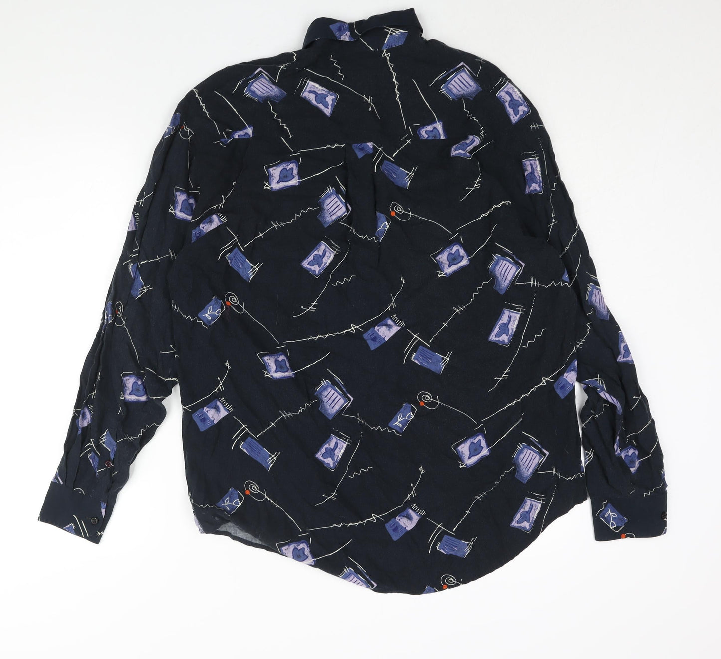 Le Frog Mens Blue Geometric Cotton Button-Up Size L Collared Button
