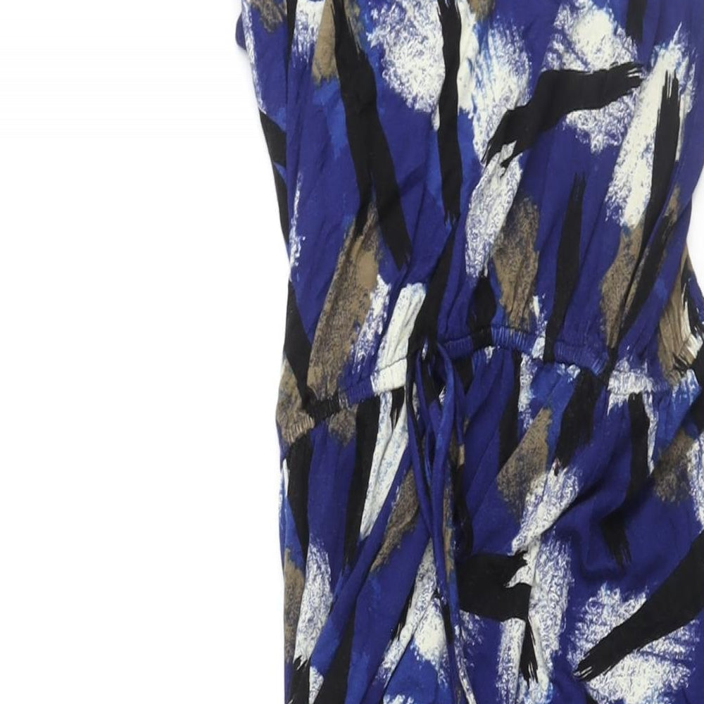 Bobeau Womens Blue Geometric Viscose Tank Dress Size 6 Round Neck Pullover - Drawstring Waist