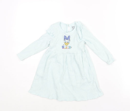 Disney Girls Blue Cotton A-Line Size 12-18 Months Round Neck Button - Daisy Duck Print
