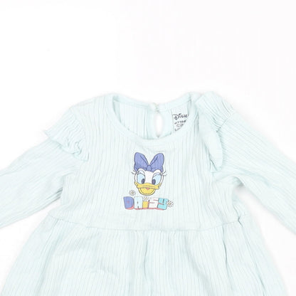 Disney Girls Blue Cotton A-Line Size 12-18 Months Round Neck Button - Daisy Duck Print