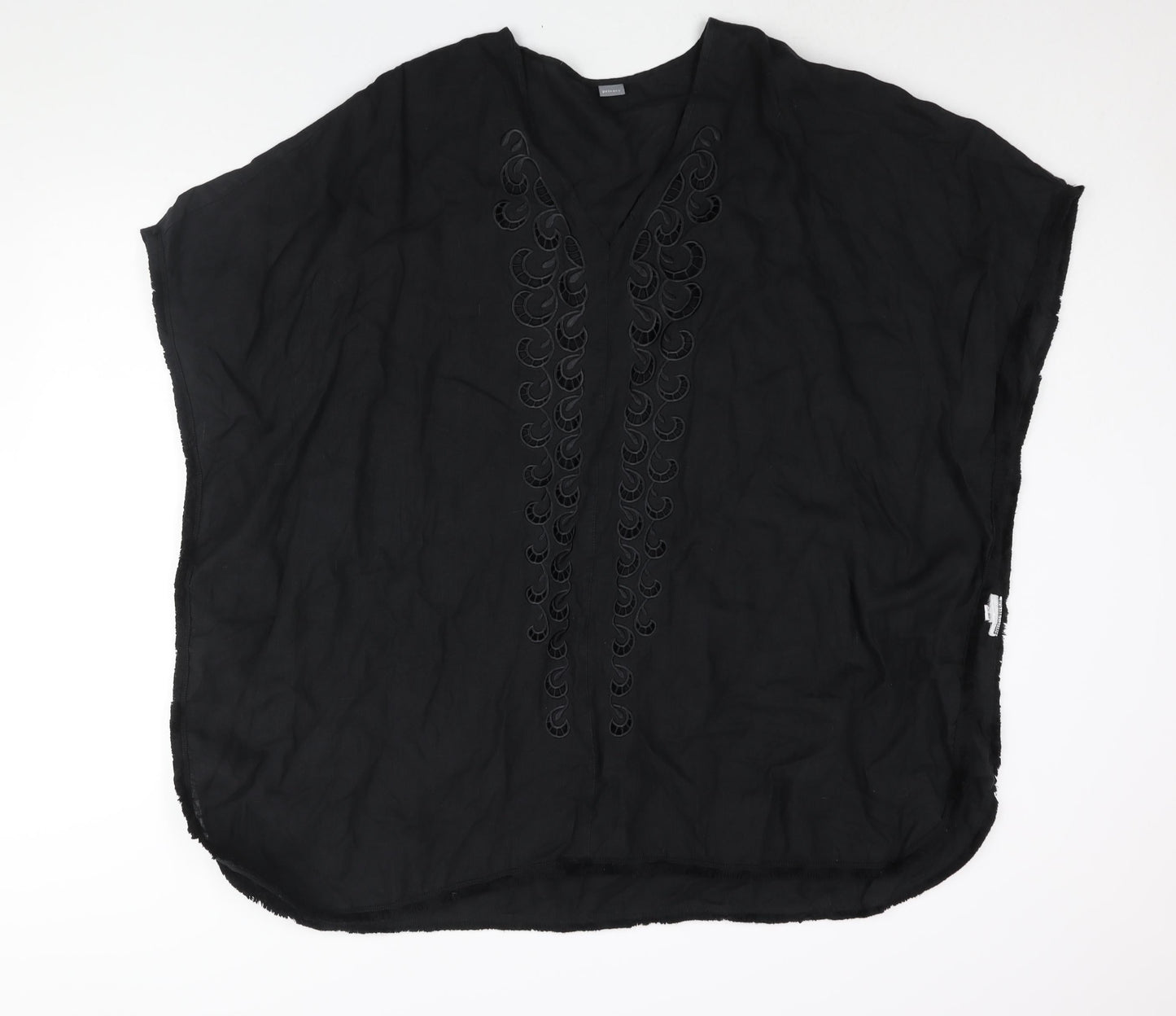 Privacy Womens Black Polyester Cover Up Size 18 - Fringe Edge Embroidered