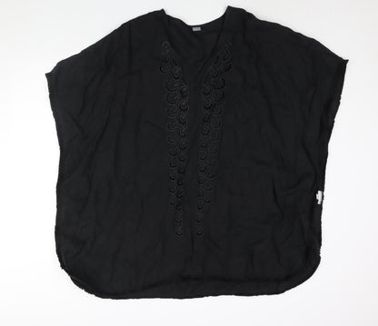Privacy Womens Black Polyester Cover Up Size 18 - Fringe Edge Embroidered