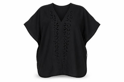 Privacy Womens Black Polyester Cover Up Size 18 - Fringe Edge Embroidered