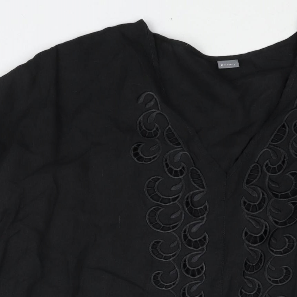 Privacy Womens Black Polyester Cover Up Size 18 - Fringe Edge Embroidered