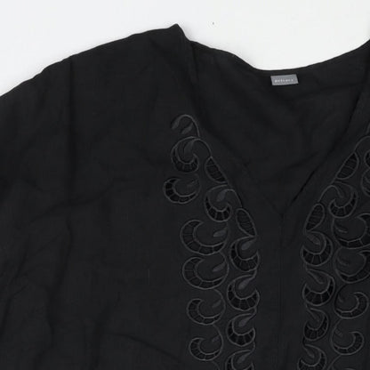 Privacy Womens Black Polyester Cover Up Size 18 - Fringe Edge Embroidered