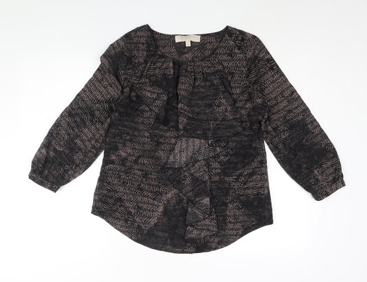 Fenn Wright Manson Womens Black Geometric Polyester Basic Blouse Size 12 Round Neck - Waterfall Frill