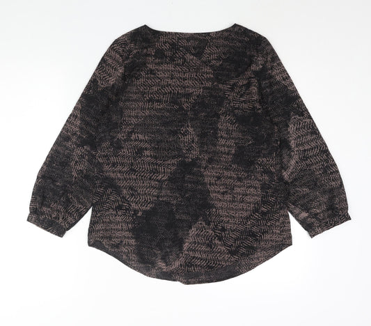 Fenn Wright Manson Womens Black Geometric Polyester Basic Blouse Size 12 Round Neck - Waterfall Frill