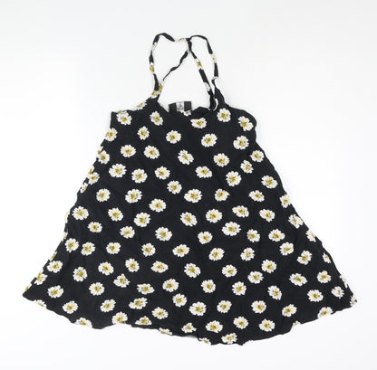 AX Paris Womens Black Floral Cotton A-Line Size 10 Scoop Neck Pullover