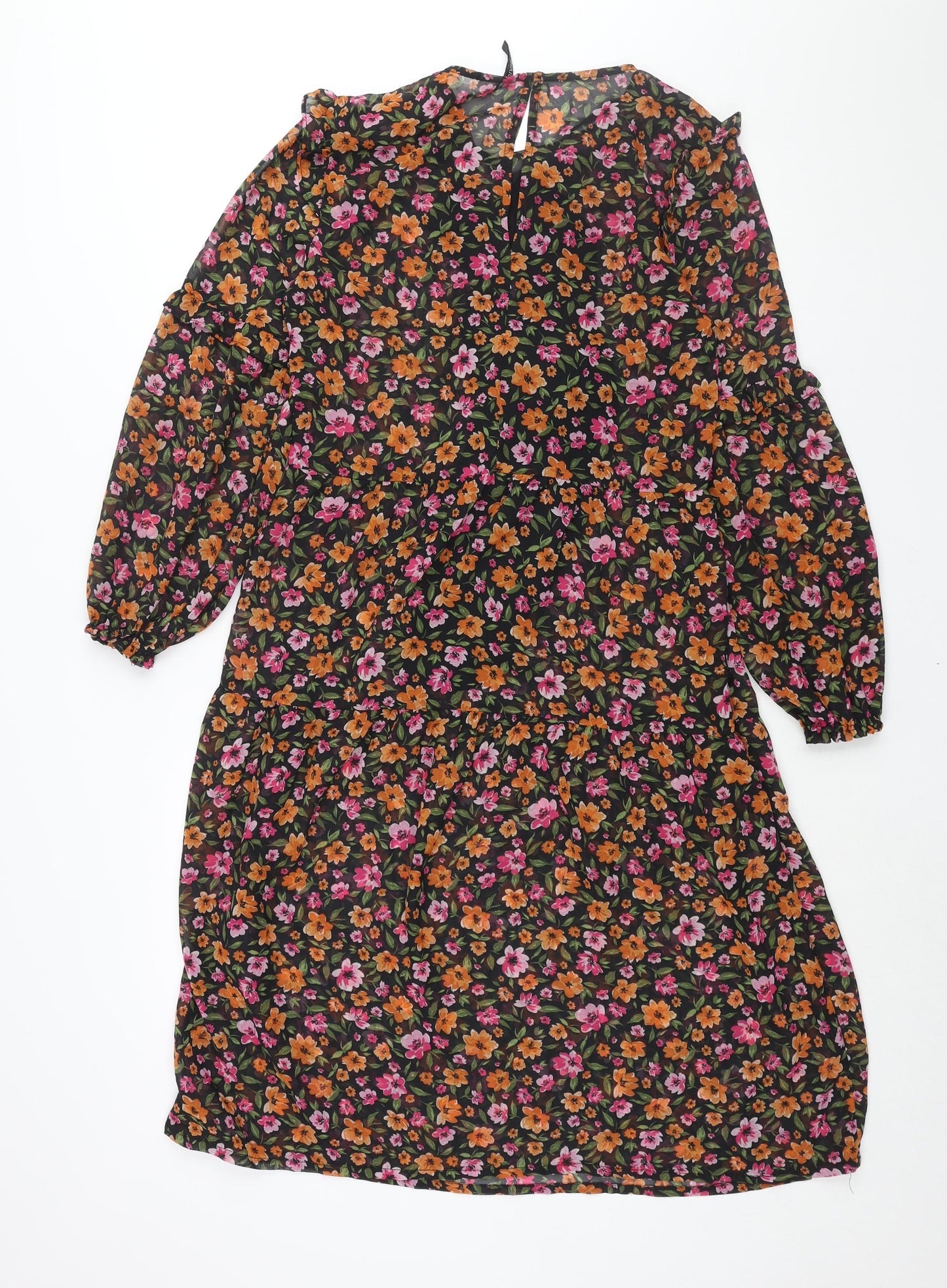 Divided by H&M Womens Multicoloured Floral Polyester Shift Size S Round Neck Button - Frill