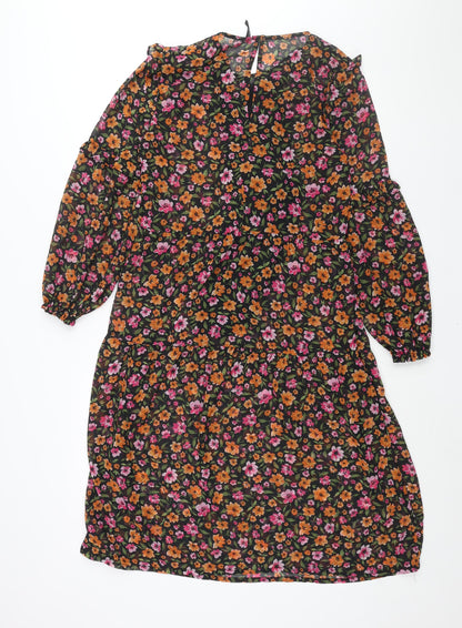 Divided by H&M Womens Multicoloured Floral Polyester Shift Size S Round Neck Button - Frill