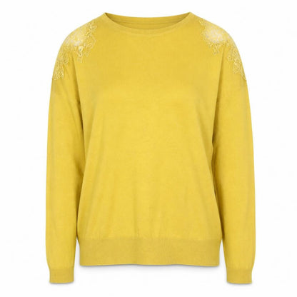 Warehouse Womens Yellow Round Neck Polyester Pullover Jumper Size 10 - Lace Detail