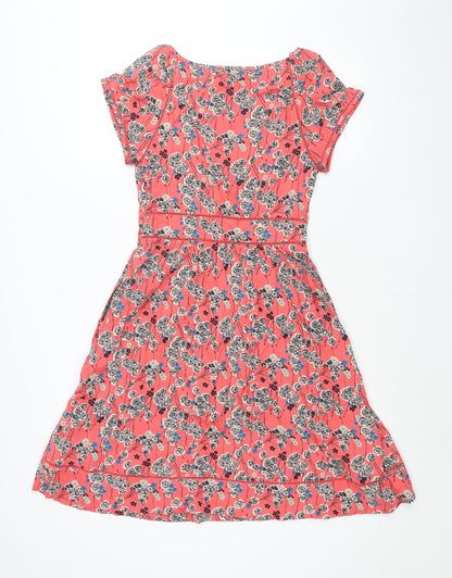 Monsoon Womens Pink Floral Viscose A-Line Size 10 Round Neck Zip
