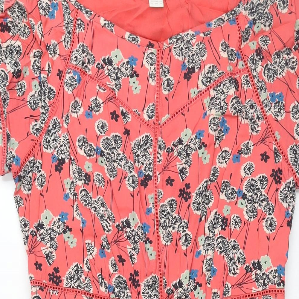 Monsoon Womens Pink Floral Viscose A-Line Size 10 Round Neck Zip