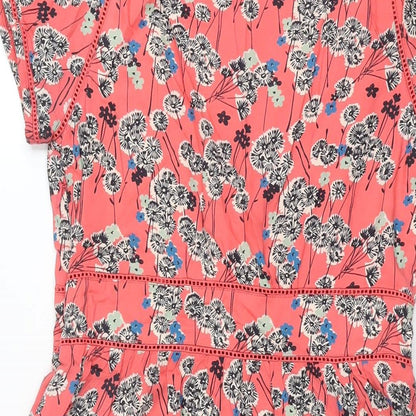 Monsoon Womens Pink Floral Viscose A-Line Size 10 Round Neck Zip