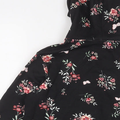 H&M Girls Black Floral Cotton Pullover Hoodie Size 10-11 Years Pullover - 10-12 Years