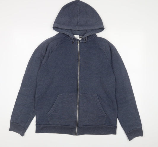 Topman Mens Blue Cotton Full Zip Hoodie Size L