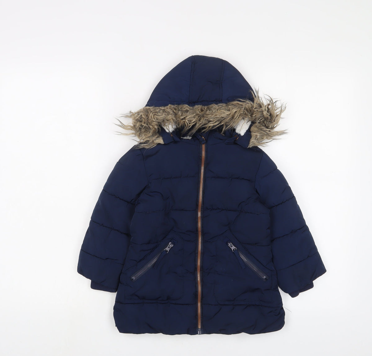Additional front view of John Lewis boys’ blue basic coat coat, size 3, years zip