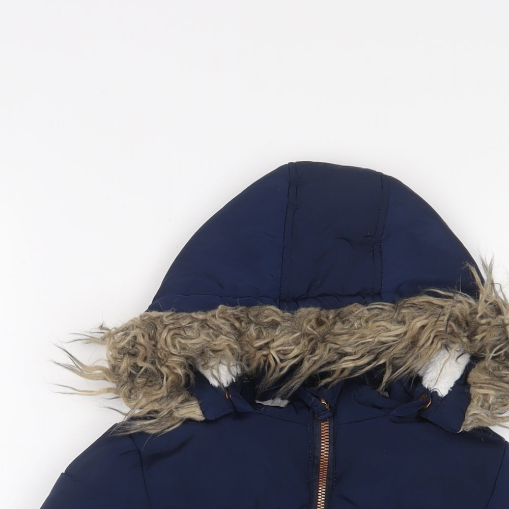 Close-up detail of John Lewis boys’ blue basic coat coat, size 3, years zip