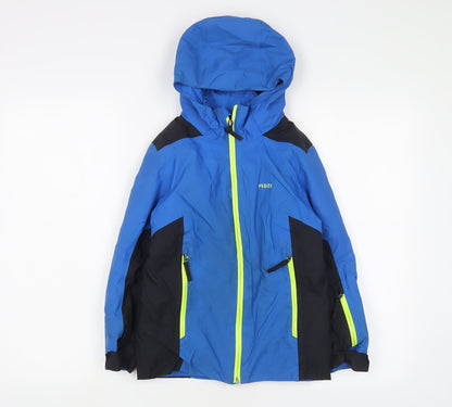 Additional front view of Wedze boys’ blue basic coat coat, size 6, years zip - zip pockets